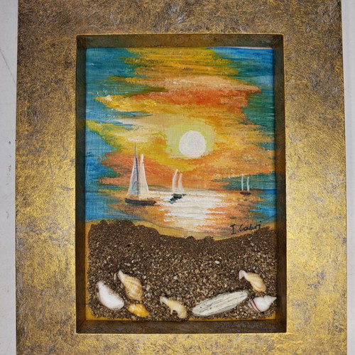 3D embossed painting I. Cabri with handmade gold frame new