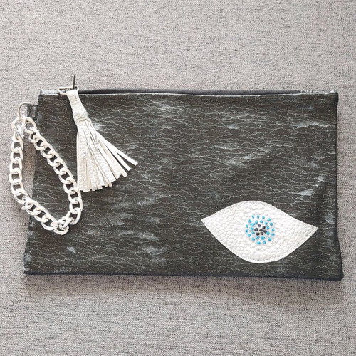 Handmade black wrist bag new with glitter and silver decorations
