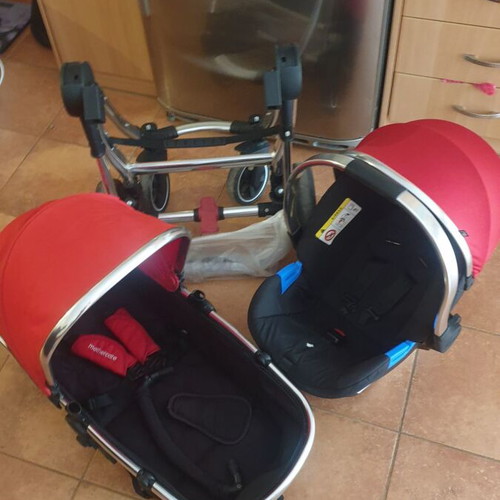 Mothercare Journey 3-in-1 stroller used, cherry and black color