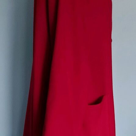 Wool coat Rue de Grenelle with hood and natural fur like new, red XL-XXL