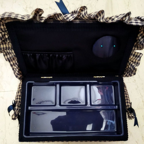 Large Sewing Box with Cotton Checked Fabric