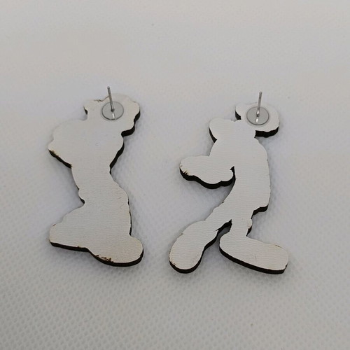 Olive and Popeye wooden earrings with stainless steel, like new, multicolor