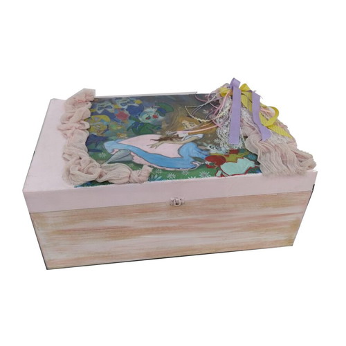 Wooden baptism box new with Alice in Wonderland theme