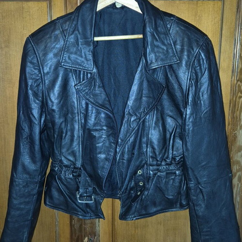 Vintage leather jacket used, black, size medium-large