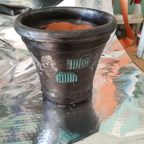 Clay painted pot new, handmade