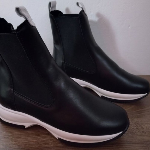 Parex women's leather boots black and white, new