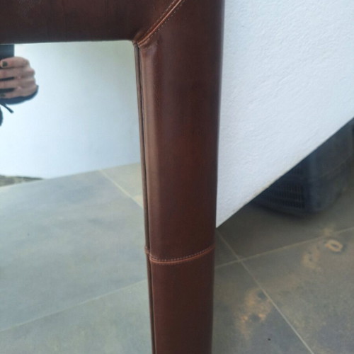 Square mirror with leather frame used, vintage