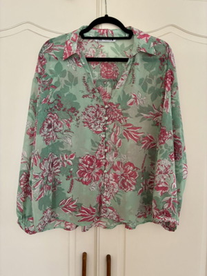 Zara mint green pink floral chiffon blouse L like new