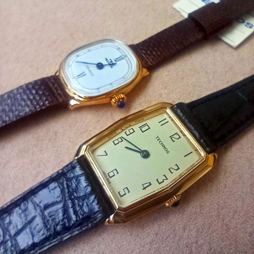 Technos Swiss wristwatch set Tank and Ellipse, NOS