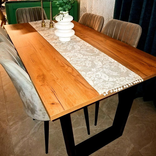 Dining set with 6 chairs walnut wood and metal frame, like new