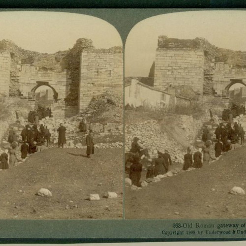 Stereoscopic card Ephesus the walls used, old authentic