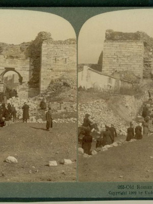 Stereoscopic card Ephesus the walls used, old authentic