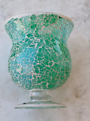 Glass mosaic candle holder new in green and light blue