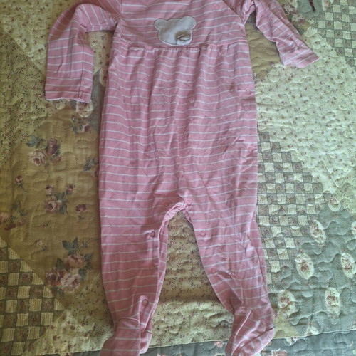 Mayoral baby romper 6-9 months pink with white stripes and bears