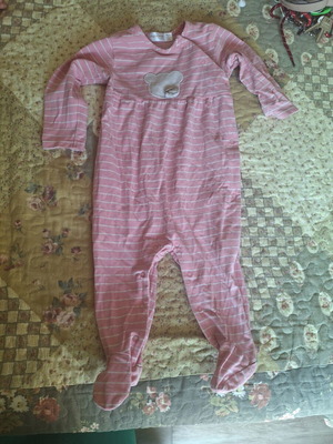 Mayoral baby romper 6-9 months pink with white stripes and bears