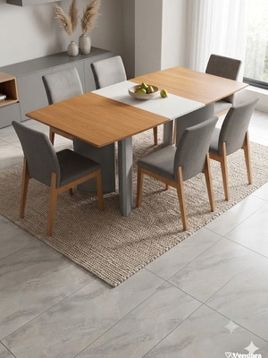 Eleni Natsi dining set with extendable table & 6 solid wood Alcantara chairs