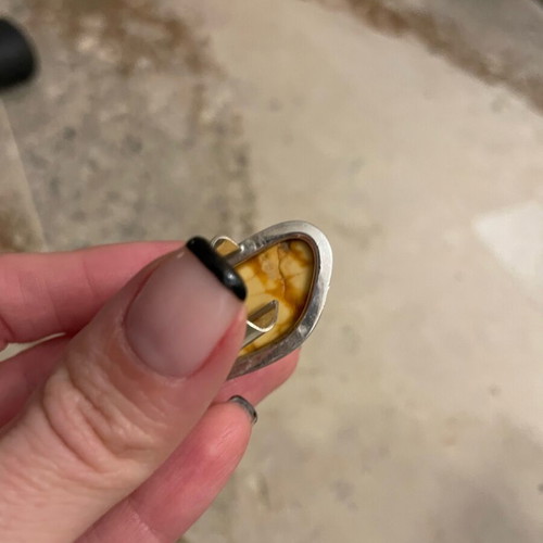 Silver ring with amber stone used, handmade