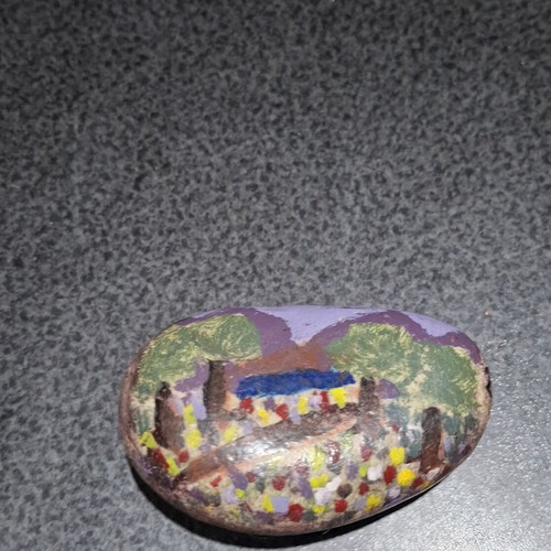 Handmade Painted Sea Stone Decorative Landscape 9.5x5.5 cm like new