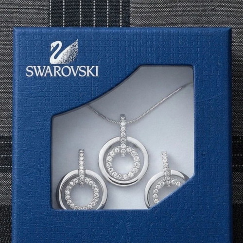 Jewelry set Swarovski silver necklace and earrings with white stone new