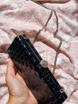 Evening handbag new, black clutch with rhinestones and chain