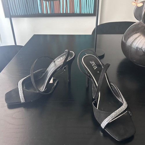 Zara Black High-Heeled Strappy Evening Sandals Size 38 New