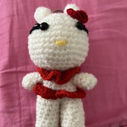 Hello Kitty keychain handmade, new, white and red