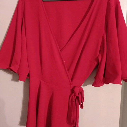 Women's red wrap blouse with belt like new, size L