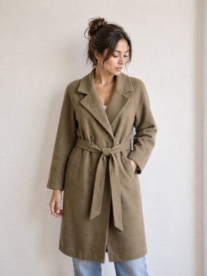 Oversize Stradivarius coat with tied belt like new, green