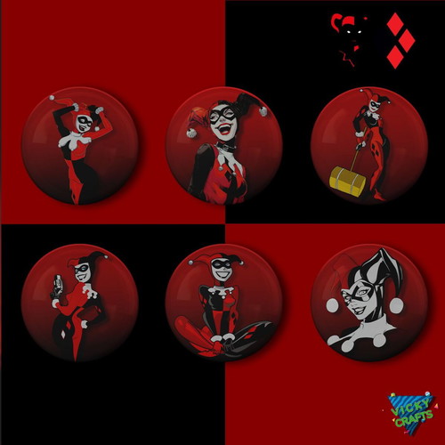 Harley Quinn pins set 6 pieces 2.5cm new