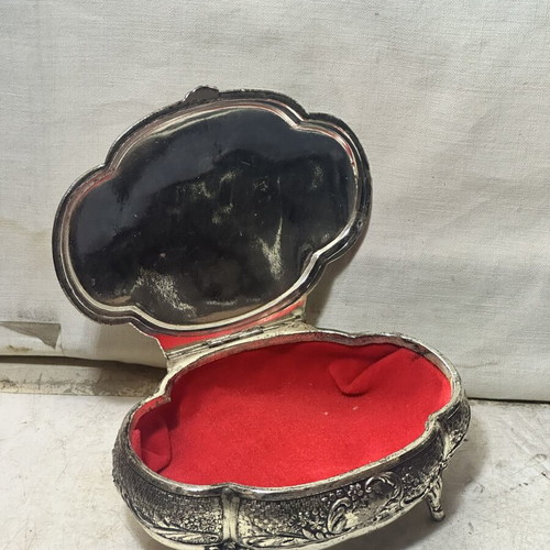 Vintage decorative embossed silver jewelry box used