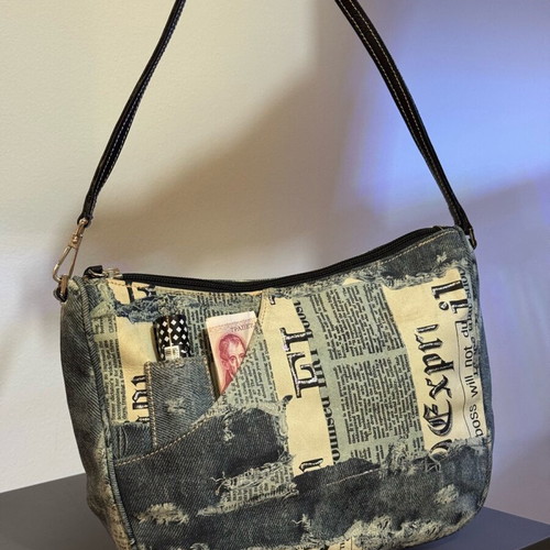 Silvano Biagini Y2K Vintage Shoulder Bag like new with Newspaper Print