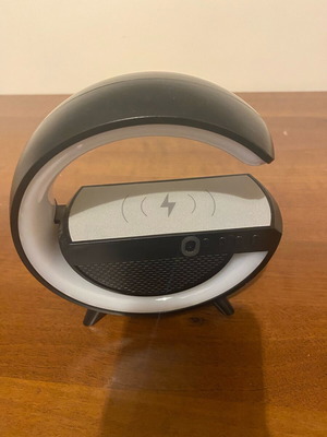 Multifunctional G-shape lamp used with LED, wireless charging and Bluetooth speaker