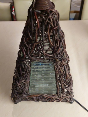 Handmade floor lamp like new made of wood, glass and wire