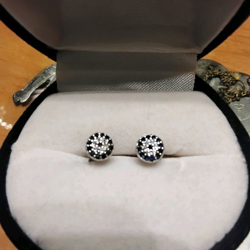 925 Earrings like new with zircon and blue enamel