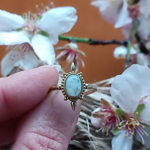 Brass ring with moonstone adjustable size, new
