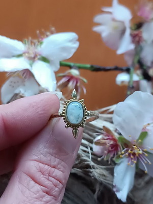 Brass ring with moonstone adjustable size, new