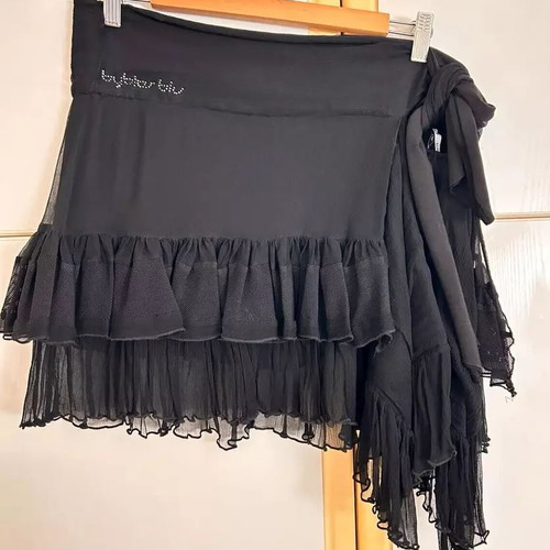 Byblos mini skirt black ruffle used, vintage, silk