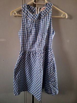 Louche dress with open back like new, white and blue, size XS