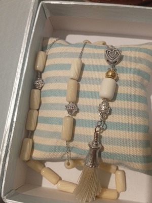 Handmade komboloi with camel beads and steel chain new