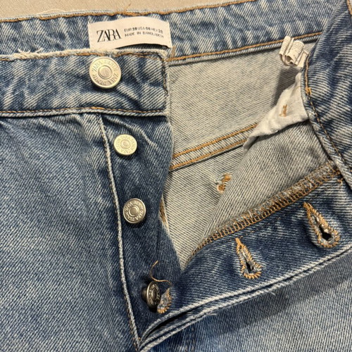 Denim high-waisted shorts Zara used, size 38, blue