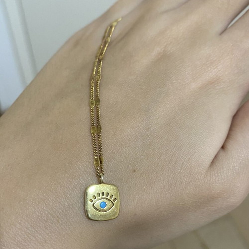 Gold Evil Eye Amulet Necklace with Turquoise Center Charm used