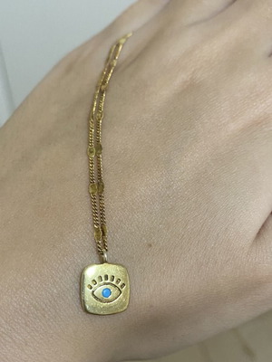 Gold Evil Eye Amulet Necklace with Turquoise Center Charm used