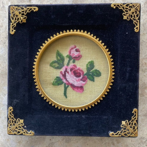 Vintage handmade embroidered wall frames set used