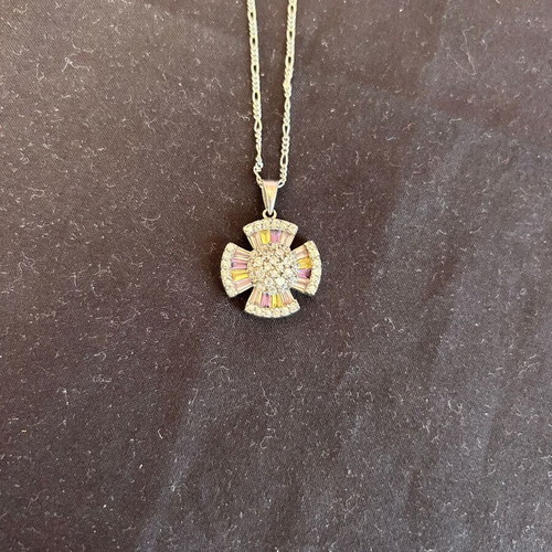Silver 925 necklace cross used, blue and silver