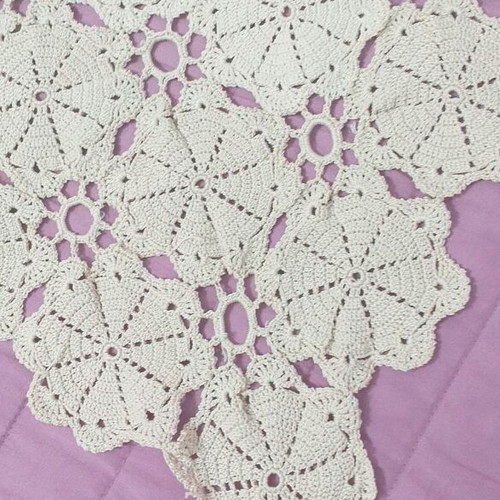 Handmade crocheted table linen used, beige 65×76 cm