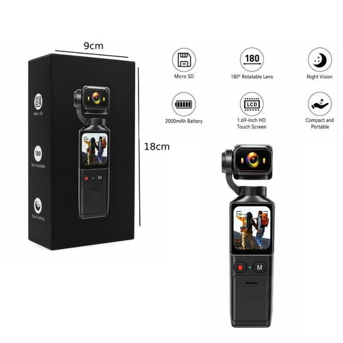 Portable Vlog Camera with 180° Rotatable Lens, 1.69" HD Touchscreen and Night Vision
