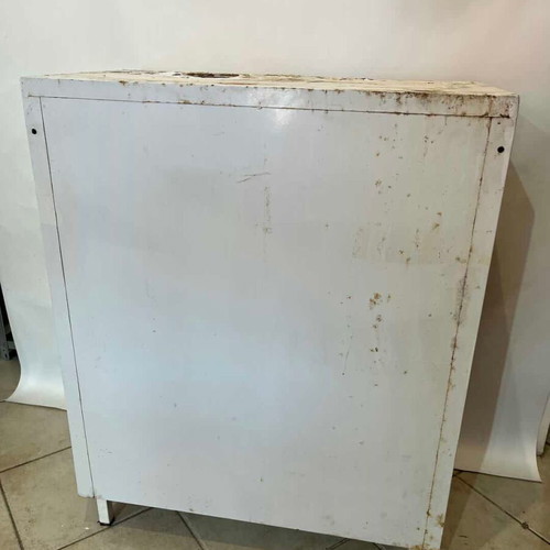 Metal outdoor cabinet with yellow doors and white frame 100x80x40