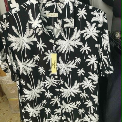 Men's Short-Sleeve Shirt with Palm Trees C7090, new, black