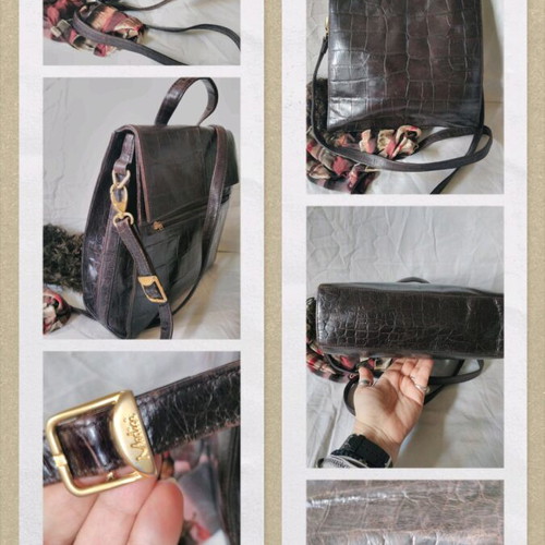 Vintage Medici bag made of genuine crocodile leather restored