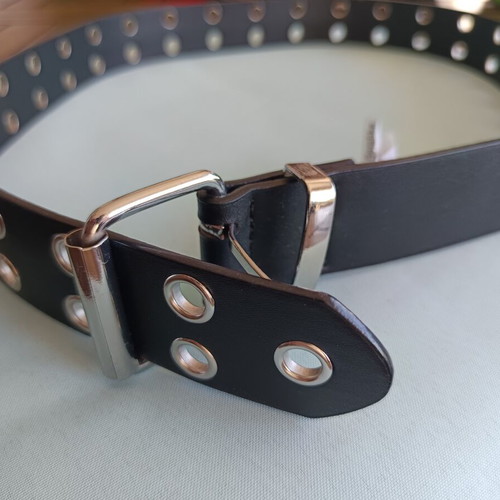 Bershka Black Wide Belt with Metal Eyelets and Double Buckle New